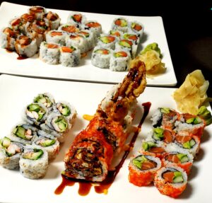6 varieties of sushi rolls