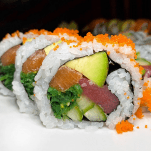 salmon and tuna sushi rolls