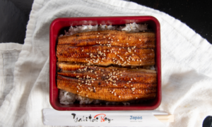steamed rice topped with grilled eels